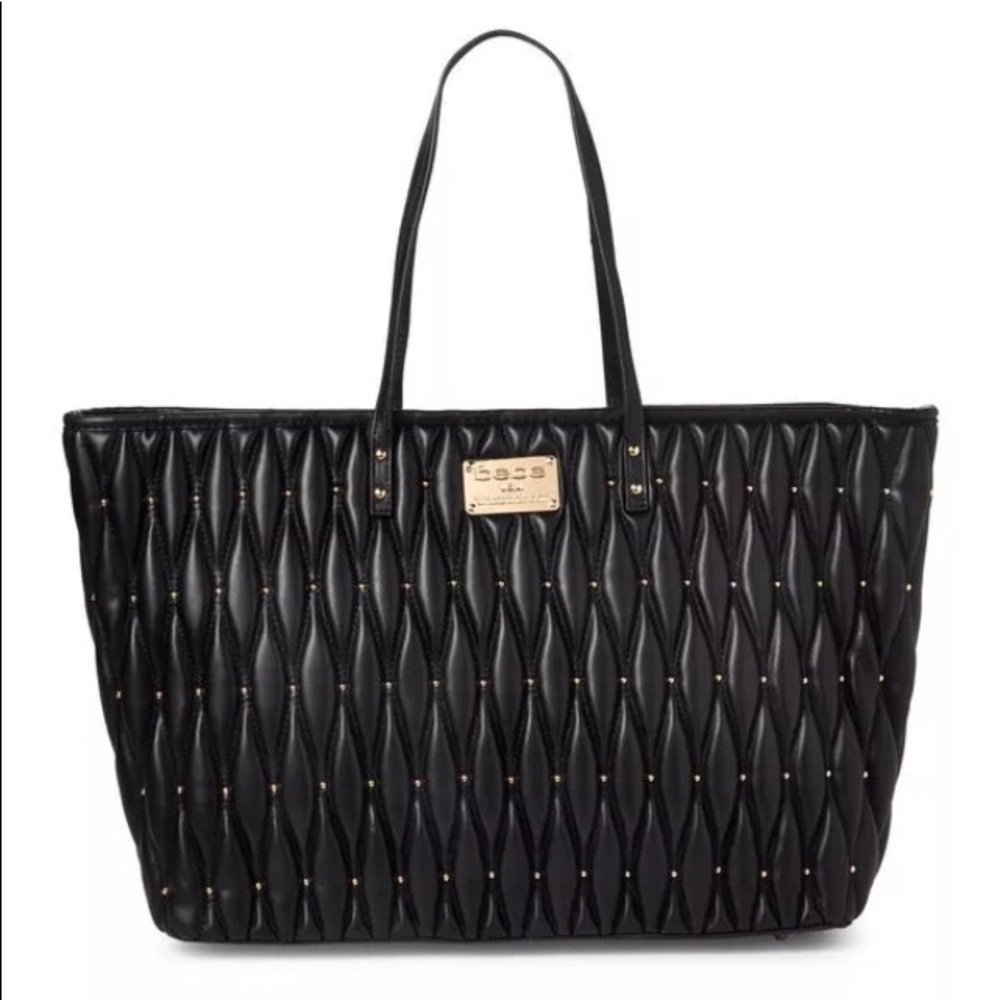BEBE DIAMANDA QUILTED STUDDED TOTE BLACK BAG NWT Y2K BRAND